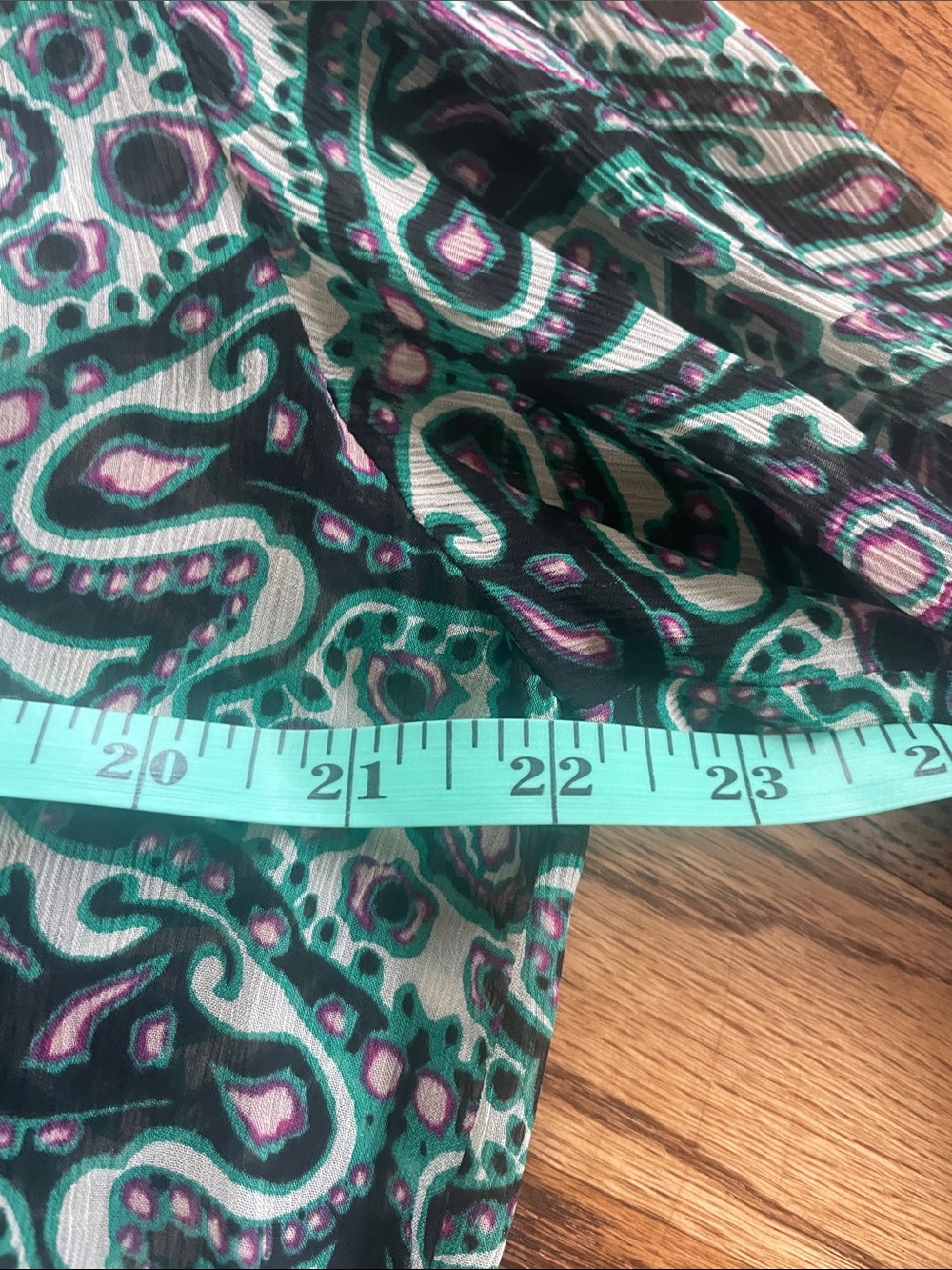 ba&sh FEL Viscose Georgette Green Paisley Long-Sleeve V-Neck Blouse Medium - Picture 8 of 9